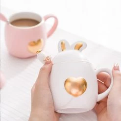 Juwas Bunny Love Heart Ceramic Mug Cups & Bottles