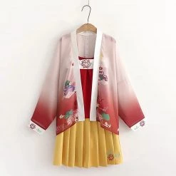 Juwas NEW ARRIVAL Japanese Spring Flower Embroidered Kimono And Skirt Set