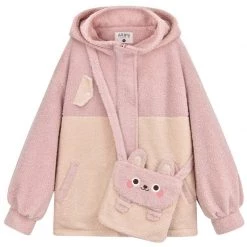 -Juwas Unique Rabbit Colors Block Fur Coat With Sling Bag
