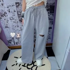 Juwas High Waist Ripped Loose Trouser