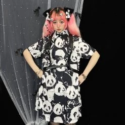 Juwas NEW ARRIVAL Panda Printed Polo Short Shirt Dress