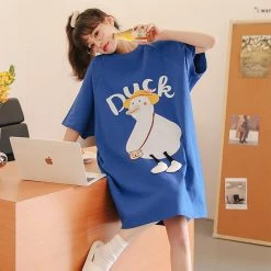 Juwas Lovely Cartoon Duck Blue Loose Cotton Pajamas NEW ARRIVAL