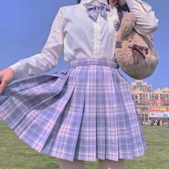 Juwas Japanese School Girl Blue Plaid Mini Skirt