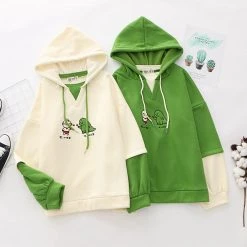 Juwas Cartoon Dinosaur Embroidery Hoodie CLOTHING