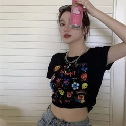 Juwas NEW ARRIVAL Life Is Beautiful Letter Cartoon Print Short T-shirt