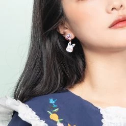 Juwas Fashion & Beauty Rabbit Flower 925 Sterling Silver Stud Earrings Ear Clip