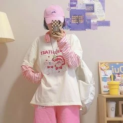 Juwas Cartoon Print Fake Two-Piece Cotton Hoodie