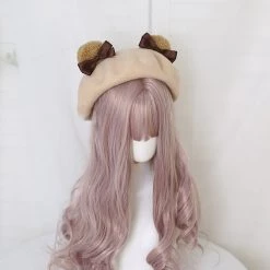 Juwas Cute Bear Ear Bowknot Beret Hat