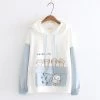 Juwas Cartoon Cat Japanese Letter Print Hoodie