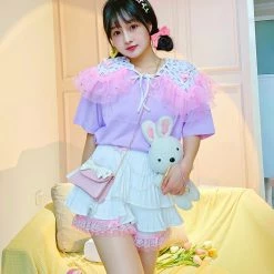 Juwas Floral Embroidery White Ruffles High Waist Skirt