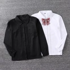 Juwas Kawaii White Pleated High School Polo Shirt CLOTHING