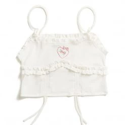 Juwas Floral Love Heart Embroidery Ruffle Tops NEW ARRIVAL