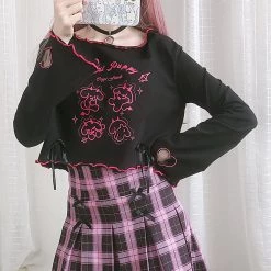 Juwas Devil Puppy Print Bowknot T-shirt