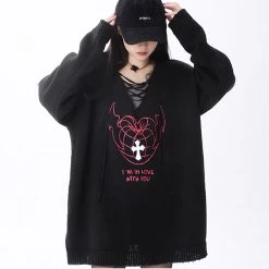 Juwas Gothic V-neck Loose Sweater
