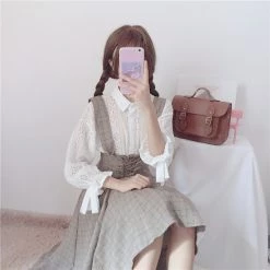 Juwas CLOTHING Kawaii High-Waisted Bandage Suspender Shirt Skirt Set