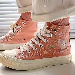 Juwas NEW ARRIVAL Sweet Strawberry Bear Print High Cut Sneaker Shoes