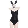 Juwas Sexy Black Bunny Latex Lingerie Costume