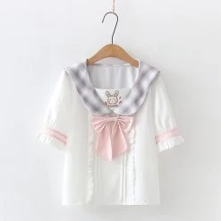 Juwas Rabbit Embroidery Bowknot Chiffon T-shirt NEW ARRIVAL