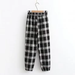 Juwas Plaid Elastic Waist Loose Pants