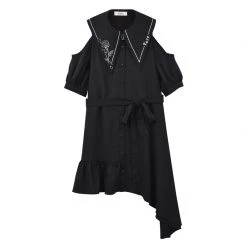 Juwas Black Rose Cut-Out Shoulder Dress