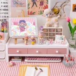 Juwas Kawaii Pink Mini Desk Computer Organizer