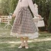 Juwas CLOTHING Vintage Plaid Tie-Up Belt Midi Long Skirt