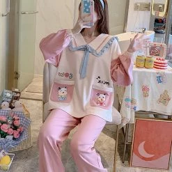 Juwas Cartoon Cows Print Pockets Pajamas Set 11 Juwas Cartoon Cows Print Pockets Pajamas Set