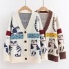 Juwas Cartoon Kitty Loose Cardigan Sweater