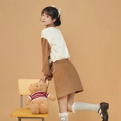 Juwas Cartoon Bear Print Button Collar Sweatshirt Skirt CLOTHING