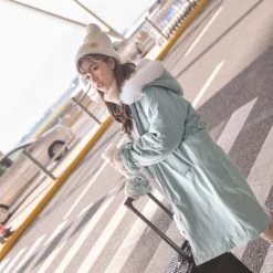 -Juwas NEW ARRIVAL Simple Fluffy Hood Winter Cotton Parka Coat