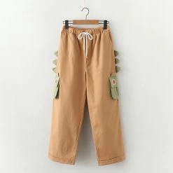 Juwas Kawaii 3D Fin Monster Khaki Capri Pants CLOTHING