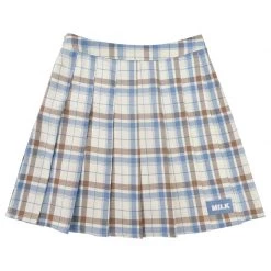 -Juwas NEW ARRIVAL Blue Milky Plaid Pleated Skirt