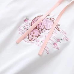 Juwas Rabbit Peach Blossom Embroidery Hoodie