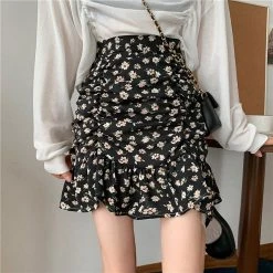 Juwas NEW ARRIVAL Vintage Floral Print High Waist Skirt