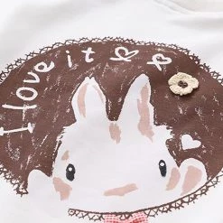 Juwas Rabbit Japanese Letter Print Fake Two-Piece Hoodie CLOTHING