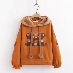 Juwas Babe Bear Embroidery Warm Hoodie
