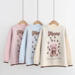 Juwas Japanese Cartoon Bear Embroidery Sweater