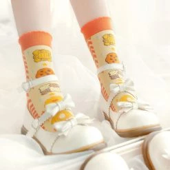 Juwas CLOTHING Orange Biscuits Print High Ankle Socks