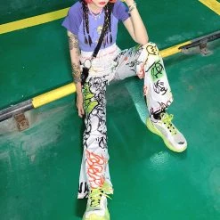 Juwas Cool Street Spray Paint Doodle Sweatpants NEW ARRIVAL