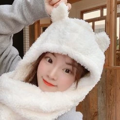 -Juwas Kawaii Bear Ears Warm Hat Scarf