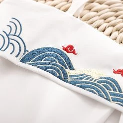 Juwas Japanese Ocean Blue Print Kimono And Pleated Skirt Set