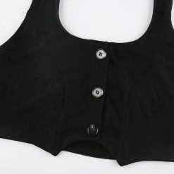 Juwas Retro Black Button Up Halter Crop Top NEW ARRIVAL