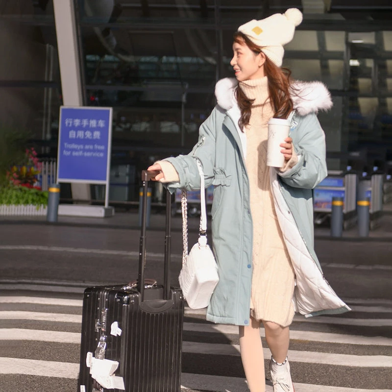 -Juwas NEW ARRIVAL Simple Fluffy Hood Winter Cotton Parka Coat 5 -Juwas NEW ARRIVAL Simple Fluffy Hood Winter Cotton Parka Coat