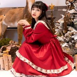 Juwas Lolita Red Plaid Lining Midi Dress NEW ARRIVAL