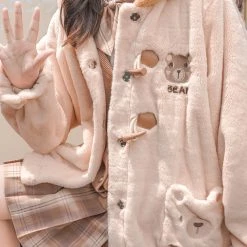 Juwas NEW ARRIVAL Cute Fuzzy Bear Embroidered Cotton Hooded Coat