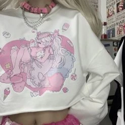 Juwas Candy Anime Girl Graphic Print Loose Sweater NEW ARRIVAL