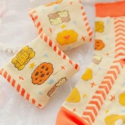 Juwas CLOTHING Orange Biscuits Print High Ankle Socks
