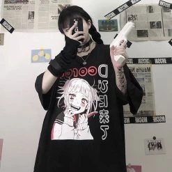 Juwas Japanese Anime Girl Print Oversize Tee Shirt