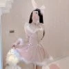Juwas CLOTHING Sexy Lace Bunny Fur Lining Mini Dress