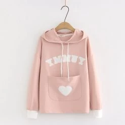 Juwas CLOTHING YMMUY Letter Love Heart Embroidery Pocket Hoodie
